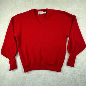 Vintage 80's Made in USA London‎ Fog Men's Red V-Neck Long Sleeve Sweater Size L